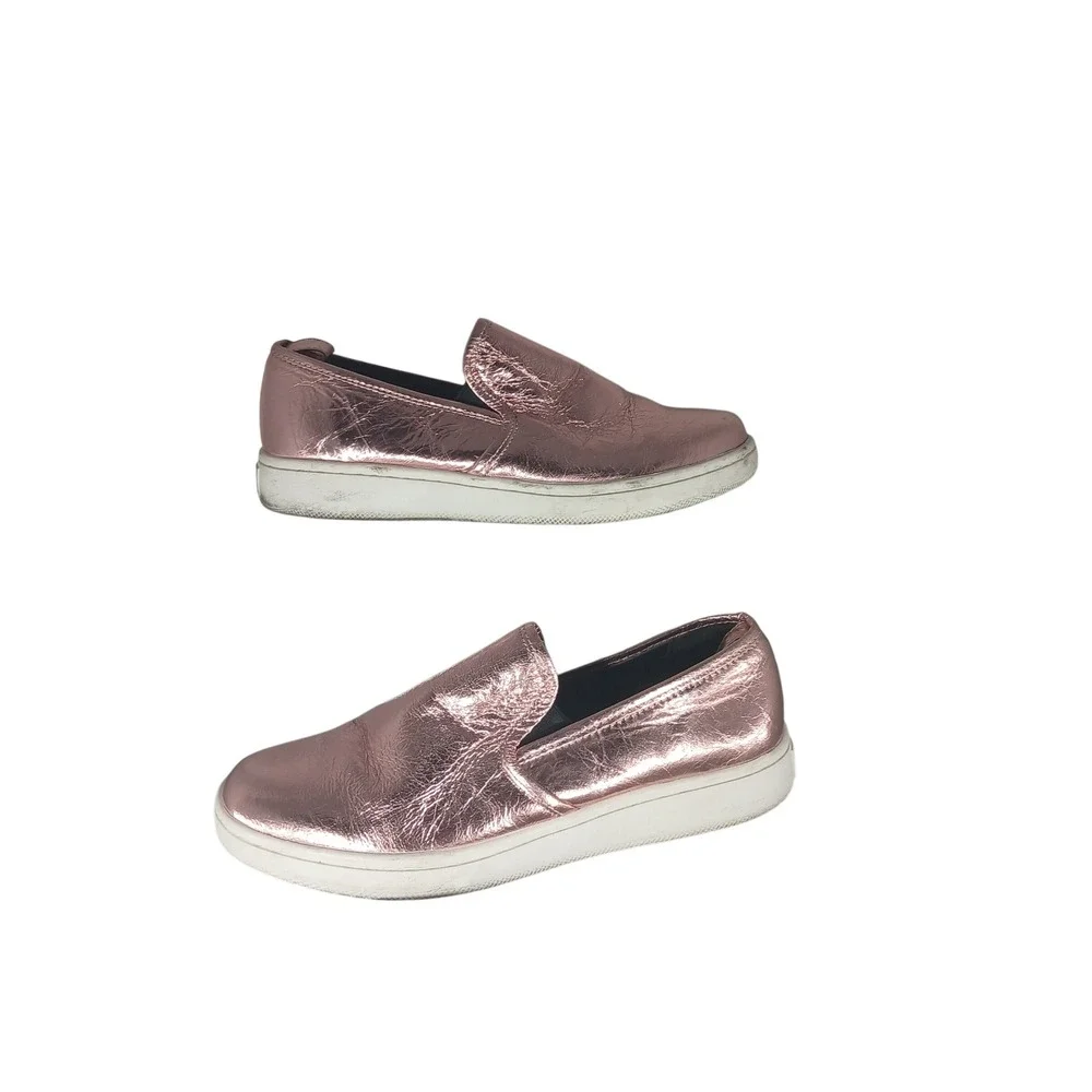 Calvin Klein Deva Sneakers Size 8 Rose Gold Metallic Leather‎ Slip On Streetwear